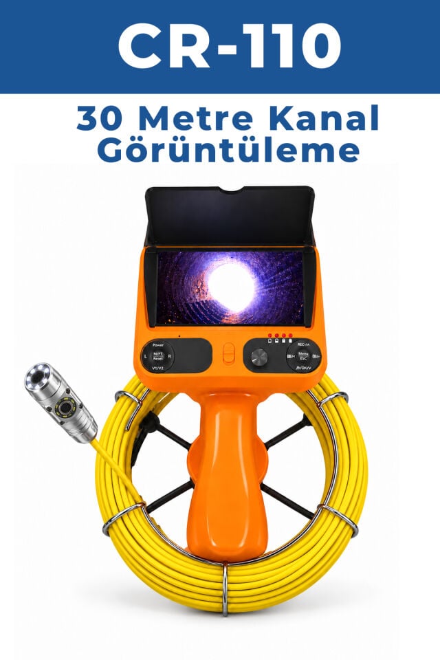 CR-110 30 Metre Sert Kablo Yılan Kamera - Baca Temizleme Kamerası IPS Ekran 1080p Endüstriyel 360 Derece Kamera Defineciler İçin