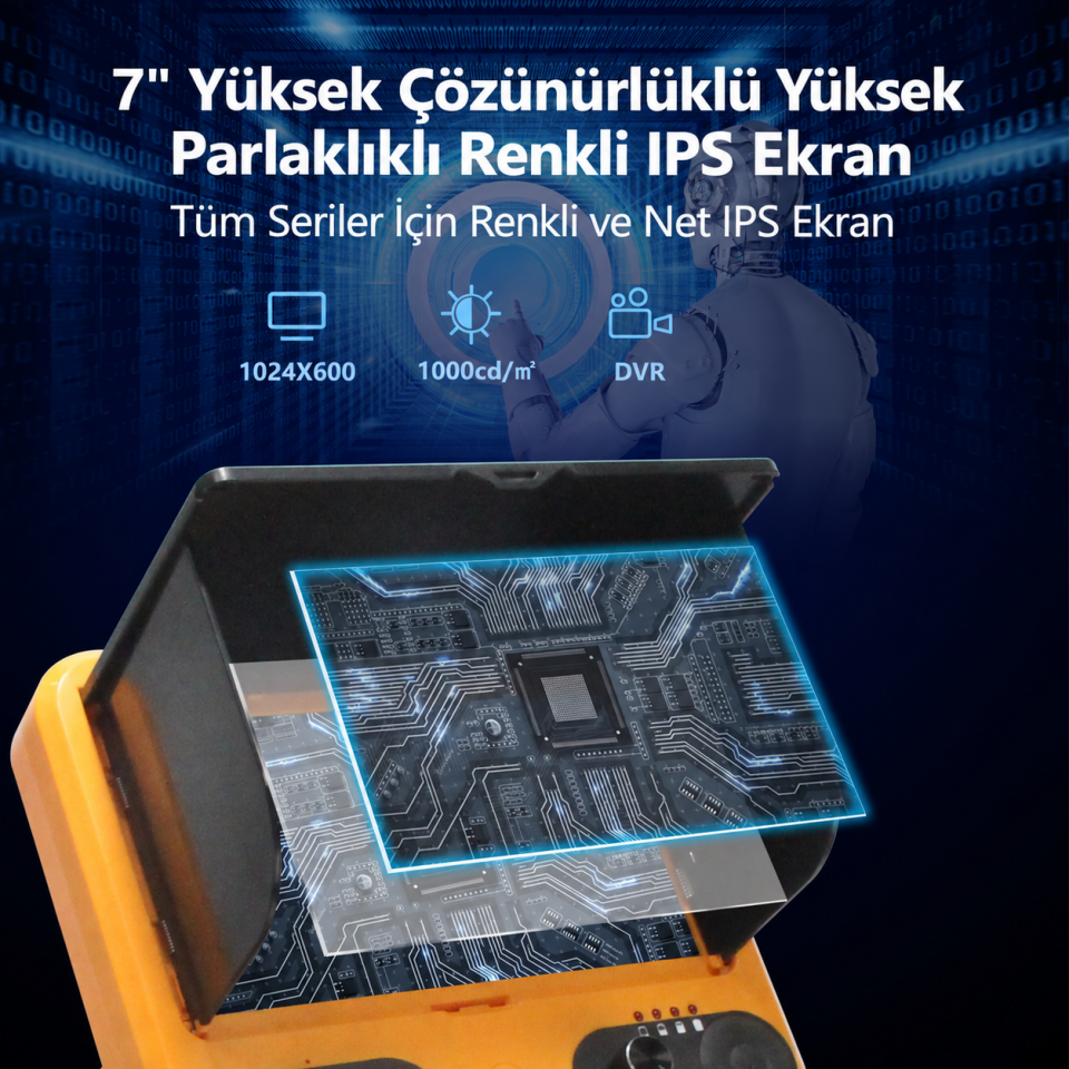 30 Metre Sert Kablo Yılan Kamera - IPS Ekran 1080p Endüstriyel 360 Derece Kamera