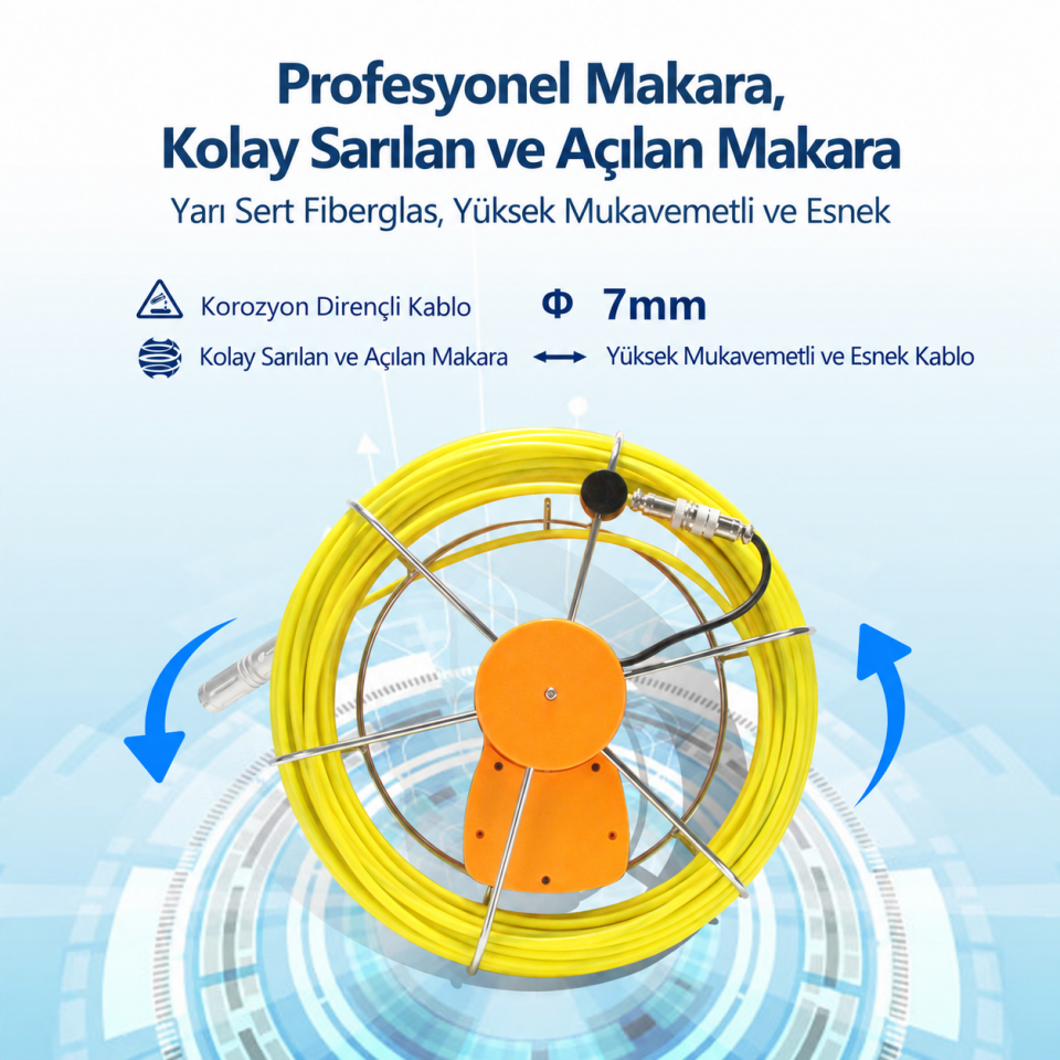 30 Metre Sert Kablo Yılan Kamera - IPS Ekran 1080p Endüstriyel 360 Derece Kamera