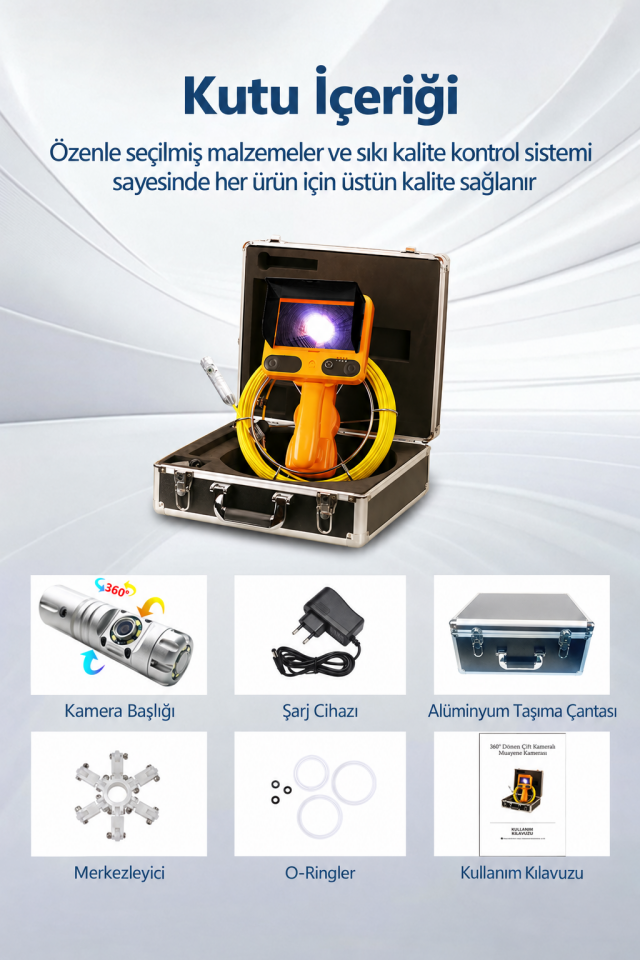 30 Metre Sert Kablo Yılan Kamera - IPS Ekran 1080p Endüstriyel 360 Derece Kamera