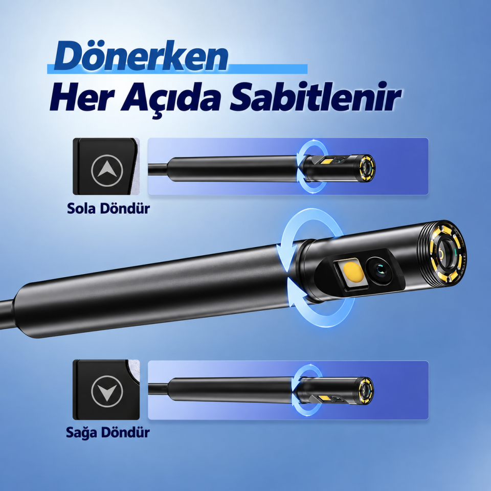 5 Metre 360° Derece Endoskop Kamera 9 mm Çift Lens – 4.5 İnç IPS Ekranlı 1080P Boru ve Motor Görüntüleme Kamerası