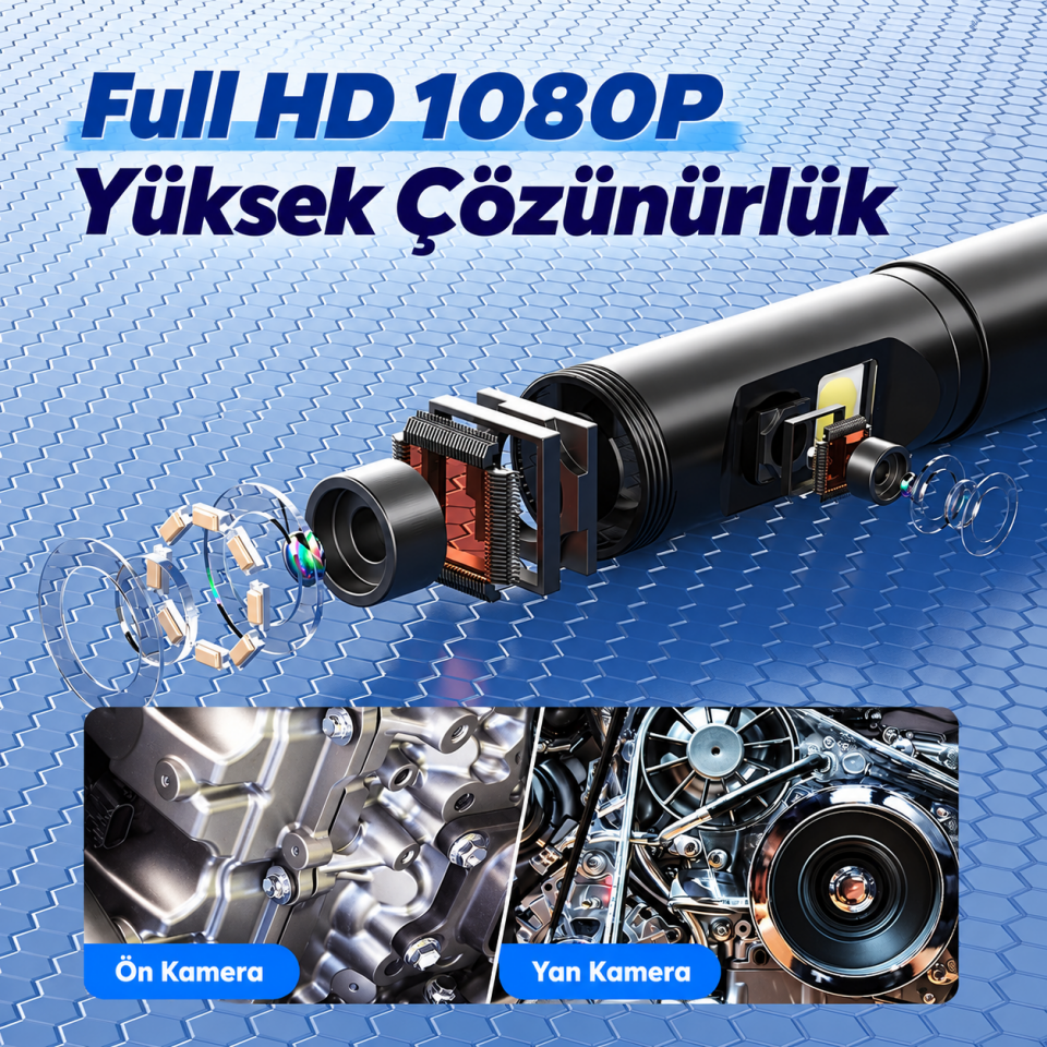 5 Metre 360° Derece Endoskop Kamera 9 mm Çift Lens – 4.5 İnç IPS Ekranlı 1080P Boru ve Motor Görüntüleme Kamerası