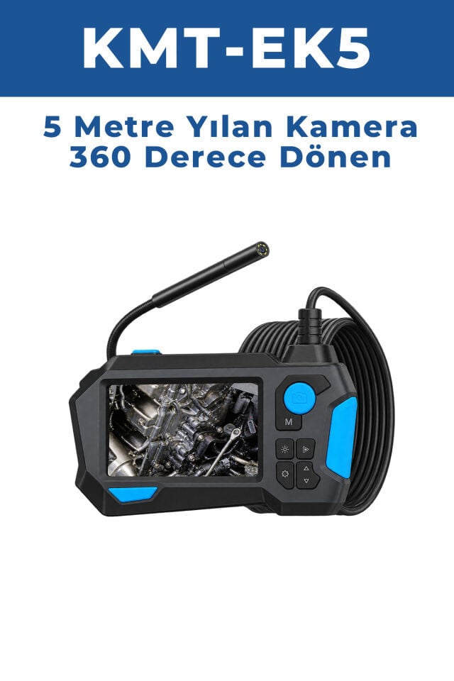 KMT-EK5M 5 Metre 360° Derece Endoskop Kamera 3,9 mm Çift Lens – 4.5 İnç IPS Ekranlı 1080P Boru ve Motor Görüntüleme Kamerası
