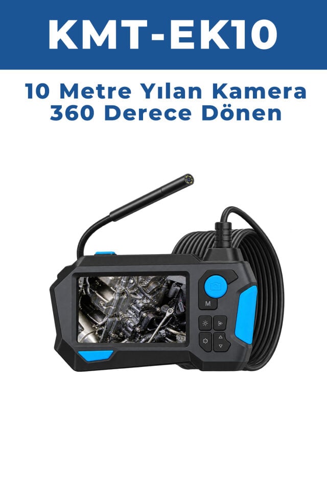 KMT-EK10M 10 Metre 360° Derece Endoskop Kamera 3,9 mm Çift Lens – 4.5 İnç IPS Ekranlı 1080P Boru ve Motor Görüntüleme Kamerası