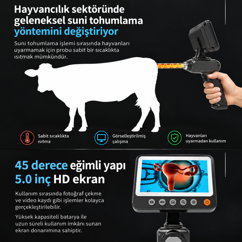 KMT-SUNI Görüntülü Suni Tohumlama Cihazı 5 İnç Ekranlı - Veteriner Endoskop Kamera