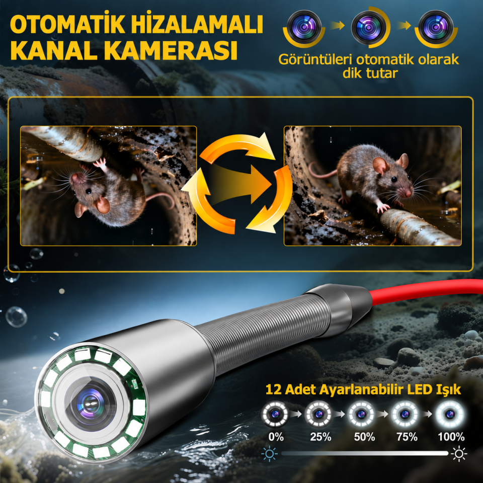 KMT-4040 (Full Set) Profesyonel 40 Metre Kanal Görüntüleme Kamerası – 9 İnç IPS Ekran, Metraj Sayacı ve Ekran Kaydı ve Baca Görüntüleme Kamerası