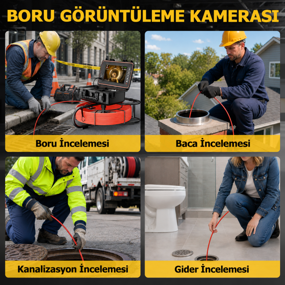 KMT-4040 (Cihaz + Sinyal Vericili Başlık) Profesyonel 40 Metre Kanal Görüntüleme Kamerası – 9 İnç IPS Ekran, Metraj Sayacı ve Ekran Kaydı
