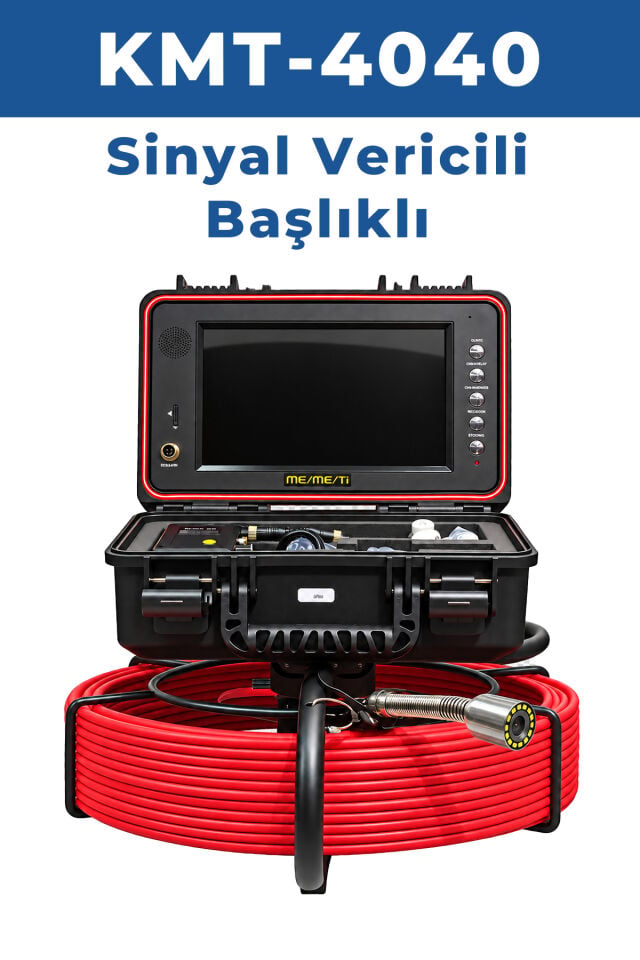 KMT-4040 (Cihaz + Sinyal Vericili Başlık) Profesyonel 40 Metre Kanal Görüntüleme Kamerası – 9 İnç IPS Ekran, Metraj Sayacı ve Ekran Kaydı