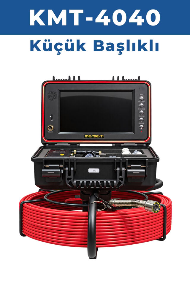 KMT-4040 (Cihaz + Küçük Başlık) Profesyonel 40 Metre Kanal Görüntüleme Kamerası – 9 İnç IPS Ekran, Metraj Sayacı ve Ekran Kaydı
