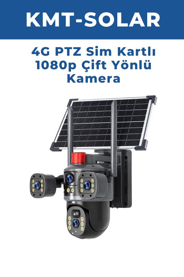 KMT-SOLAR Sim Kart ile Çalışan  4G PTZ Güvenlik Kamerası 1080P Gece Görüşlü Çift Yönlü Sesli Dış Mekan Kamera