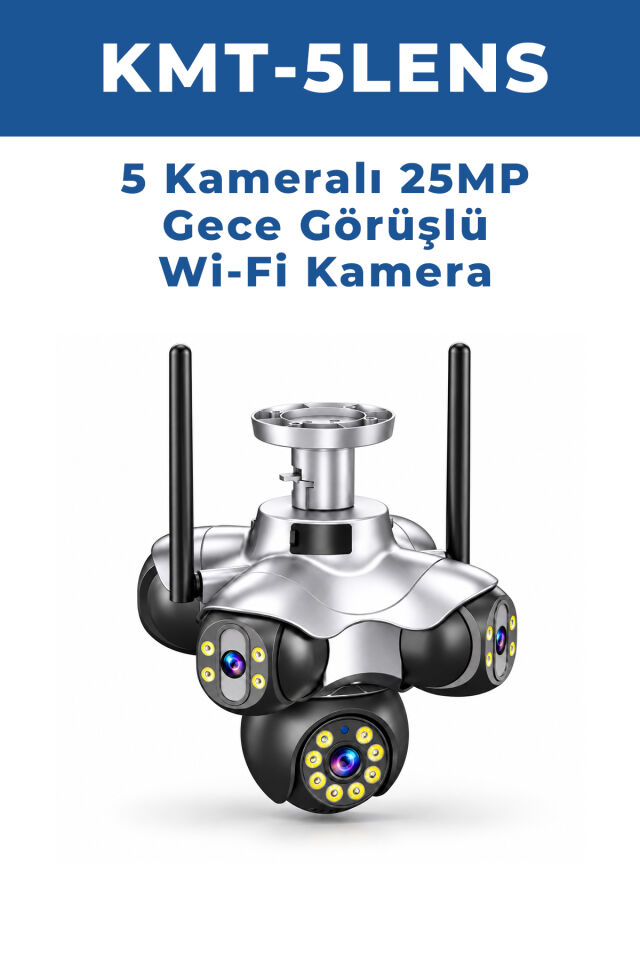 KMT-5LENS 25MP 5 Kameralı WiFi PTZ Güvenlik Kamerası Gece Görüşlü Hareket Algılamalı Geniş Açılı