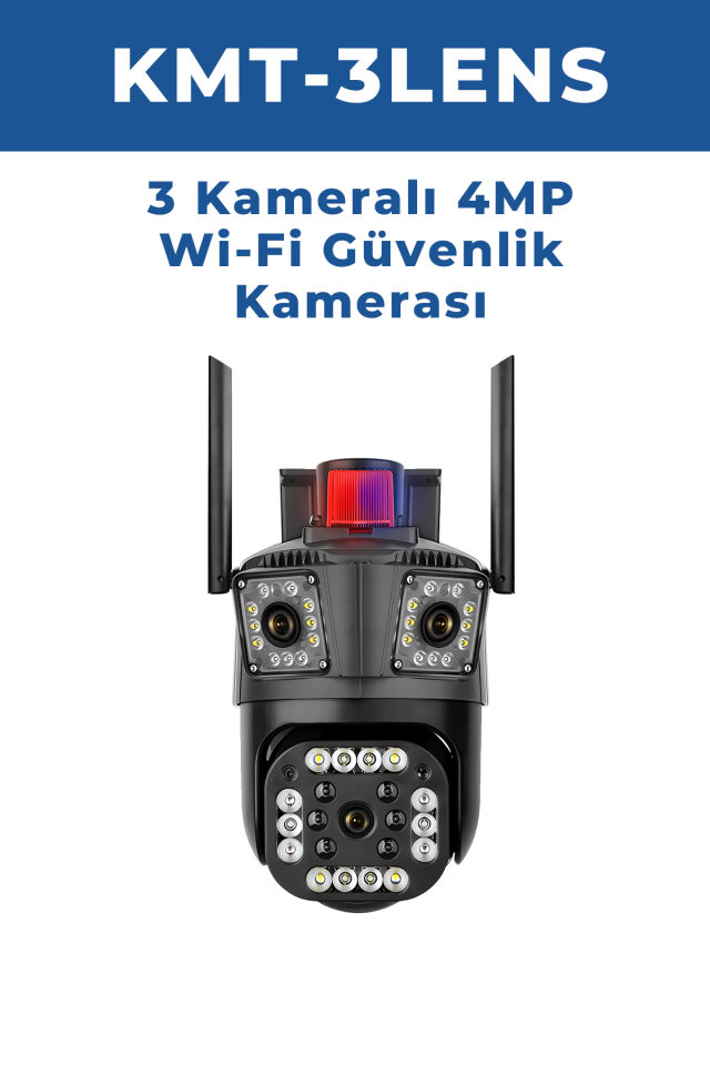 KMT-3LENS 4MP 3 Lens WiFi PTZ Güvenlik Kamerası Akıllı Takipli Dış Mekan