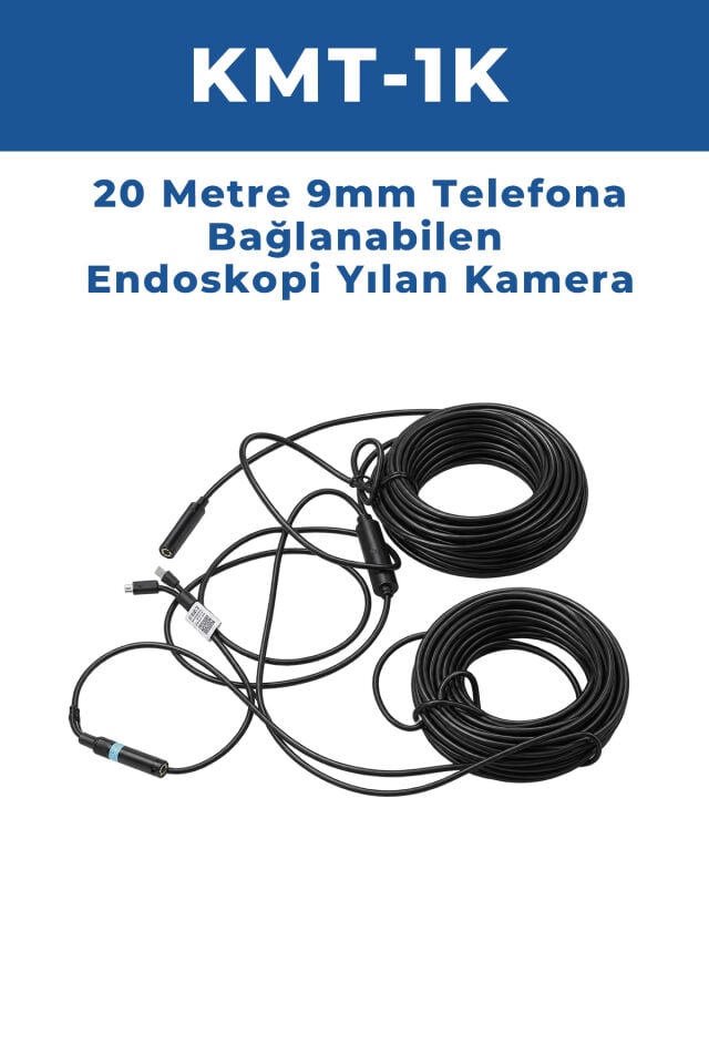 KMT-1K 20 Metre 8mm Android/iOS Uyumlu 720P Yılan 1 Kameralı Endoskop Kamera – Araç Motor ve Boru Kontrol Kamerası Telefon Bağlantılı