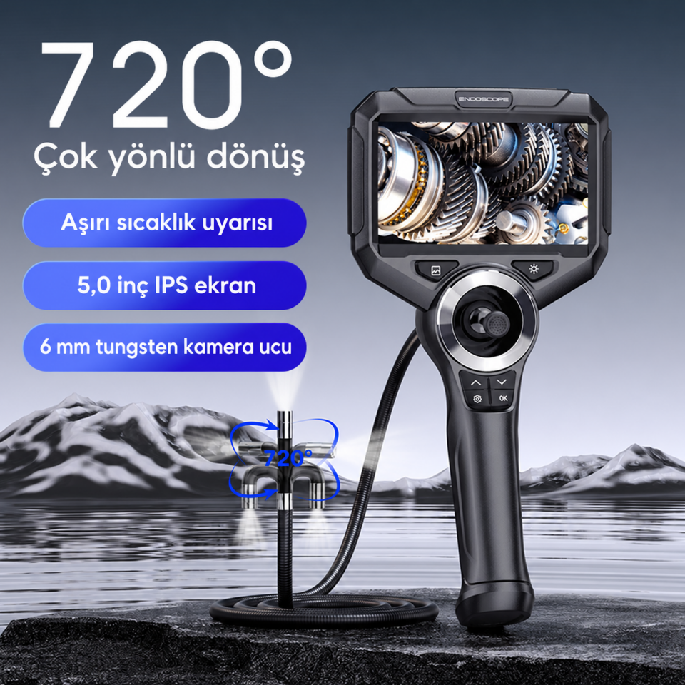 KMT-EKJOYSTICK2 Joystickli Yönlendirmeli Endoskop Kamera Ekranlı 1 Metre Esnek Yılan Kamera Tesisat Motor Kontrol
