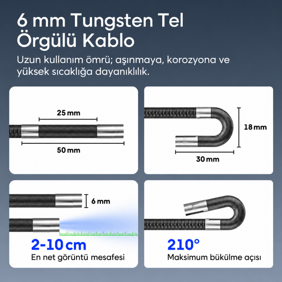 KMT-EKJOYSTICK2 Joystickli Yönlendirmeli Endoskop Kamera Ekranlı 1 Metre Esnek Yılan Kamera Tesisat Motor Kontrol