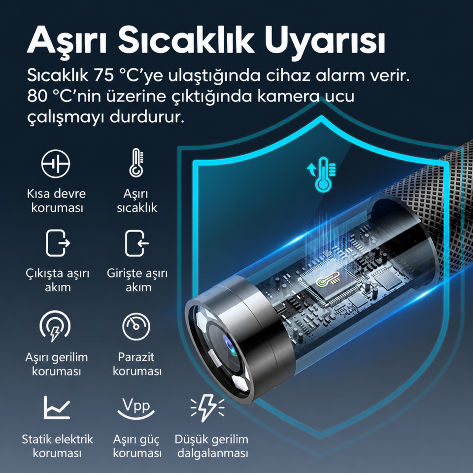 KMT-EKJOYSTICK2 Joystickli Yönlendirmeli Endoskop Kamera Ekranlı 1 Metre Esnek Yılan Kamera Tesisat Motor Kontrol